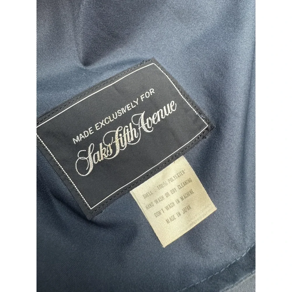 Saks‎ Fifth Avenue Coat Mens 44 Navy Microfiber Rain Button Lined Japan Long